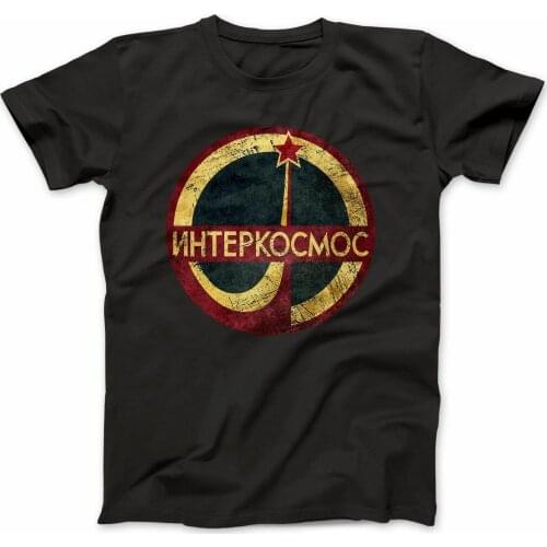 Mens T-shirt Interkosmos CCCP T-Shirt Summer Cotton O-neck Short Sleeve Tshirt Soviet Gift Present Tees Tops Streetwear