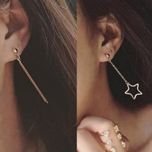 Hot Sale European Punk Geometry Hollow Triangle Star Asymmetric Vertical Tassel Earrings For Woman Jewelry Brincos