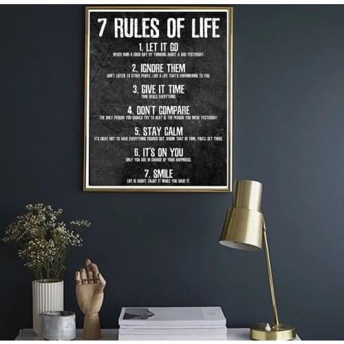 Canvas Poster With Black And White Text, 7 Rules Of Life, Inspiration, Office, Classroom, Bedroom, Unframed Painting, Canvas, Wa