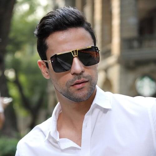 Square Man Sunglasses2021 New Style Rimless Luxury Fashion Tide Two-Tone Sunglasses Women Big Box Vintage Glasses Lentes De Sol