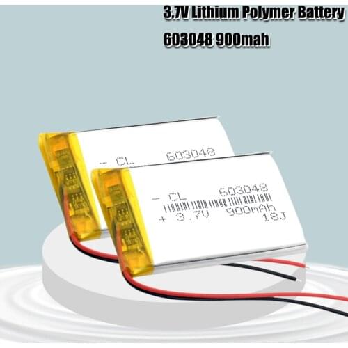 900mAh Lithium Battery 3.7V Rechargeable 603048 Polymer Li-ion Battery 48x30x6mm Speaker LED Light Drone Bateria Replace