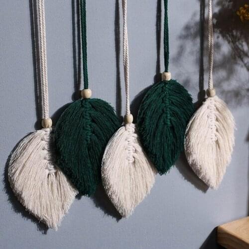 M17D Handmade Boho Macrame Tapestry Cotton Thread Woven Leaf Tasse Wall Dream Catcher
