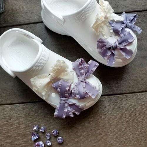 1set Bow Croc Charms Designer DIY Sweet and cool Shoes Decaration for croc JIBZ Clogs Kids Boys women Elegant lady Girls Gifts