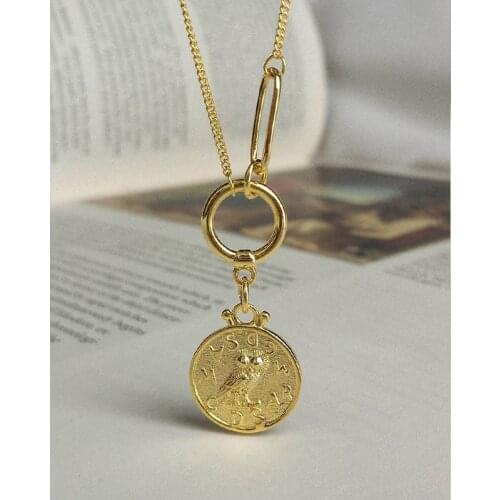 MLKENLY Geometric Clavicle Owl Head Necklace Female Light Luxury Personality Jewelry 925 Sterling Silver Necklace