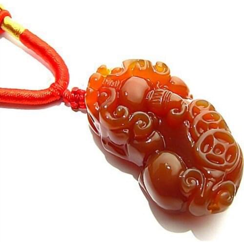 Fashion jewelry Free Shipping High Quality pendant Natural red jade Carved Pixiu Good Fortune Amulet Lucky Pendant Man Amulet