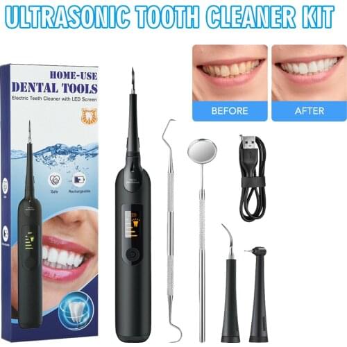 Ultrasonic Tooth Cleaner Kit Electric Ultrasonic Dental Tartar Plaque Calculus Tooth Cleaner Kit Set Teeth Whitening Accessories