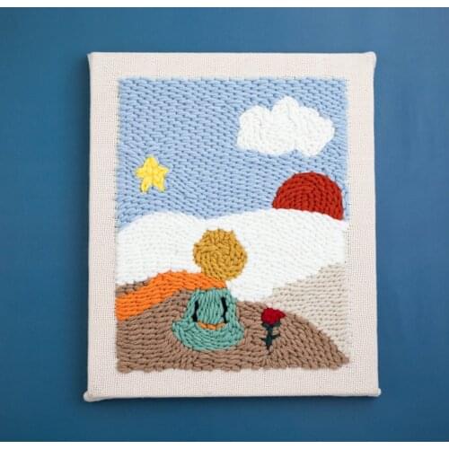 Punch Needle Embroidery Kit with Wooden Frame for Beginner Little Prince Embroidery Needlework Handmade Sewing Kits Craft