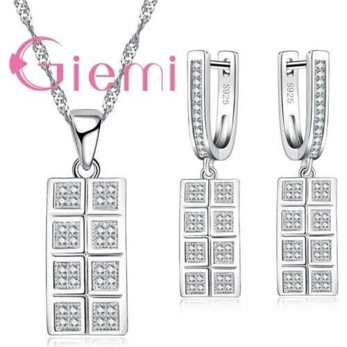 925 Silver Streling Silver Classic Geometric Crystal Stone Necklace Earrings for Womens Wedding Ceremony Jewelry Set and CZ