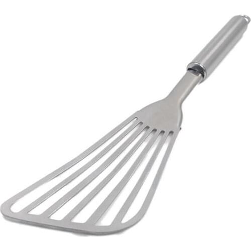 Stainless Steel Fried Fish Spatula Thickened Polished Fan Shovel Kitchen Supply Slotted Shovel With Non-slip Ergonomic Handle
