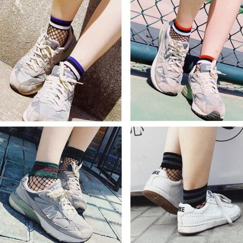 Sexy Lace Mesh Fishnet Socks Mixed Fiber Transparent Stretch Elasticity Ankle Net Yarn Thin Women Cool Socks 1pair=2pcs slu14