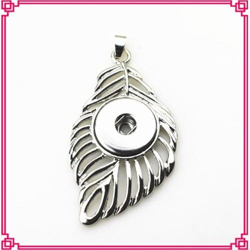 New arrive 10pcs/lot silver leaf snap pendant for women fit 18mm snap buttons for diy jewelry