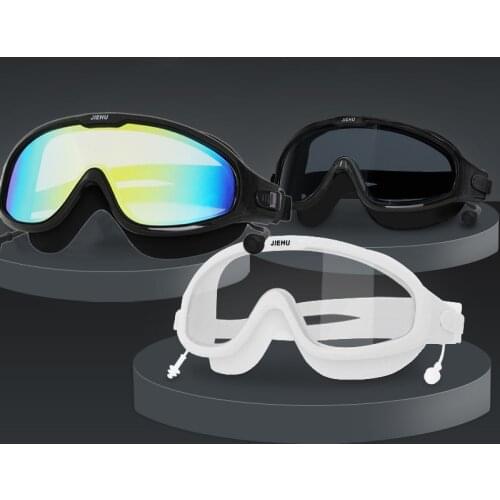Adult Swimming Goggles Large Frame with ear plug Waterproof Anti Fog Swim Glasses beach eye mask men women