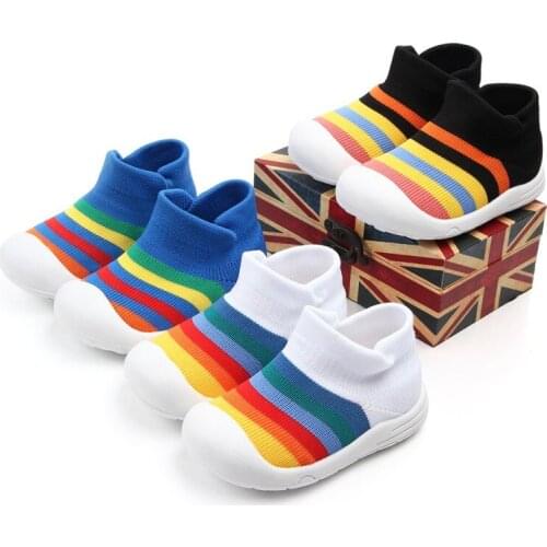 Fall Winter Warm Baby First Walkers Striped Floor Sock Toddler Indoor Walker Shoes Infant Soft Anti-slip Cotton Sock 3-12M
