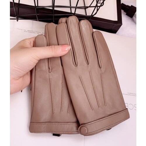 Genuine Leather Gloves Ladies Wind Han Version Touch Screen Imported Sheepskin Gloves Warm Velvet Thin Short Repair Hand