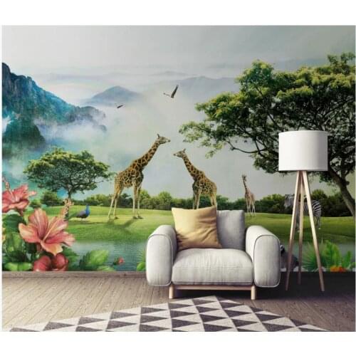Custom photo wallpaper 3d murals wallpaper for walls 3 d Cartoon Forest landscape animal oil painting background wall painting