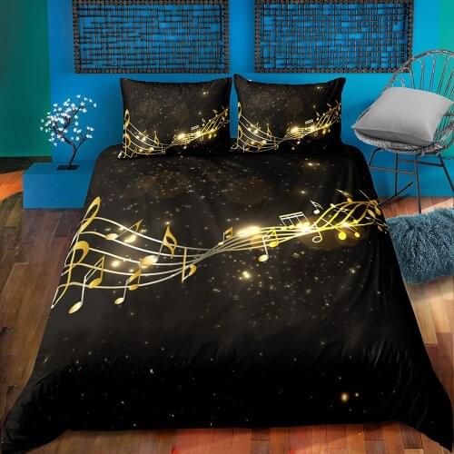 Gold Flow Music Symbol Black Bedspread 3D Deluxe Printed Bedding Set Adult Bedroom Decorative Bedspread Single And Double