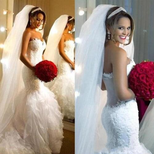 Stunning Sweetheart Mermaid Wedding Dresses 2021 Sweep Train Lace Appliques Arabic Bridal Gowns Custom Made