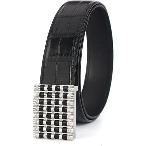 2021 New Diamond Inlaid Luxury Business Famous leather belt High Quality Stainless Steel Buckle Crocodile pattern Belt For Men