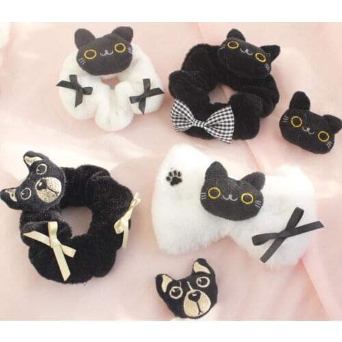 Hand-made plush large intestine circle cartoon cat hair circle black and white daily hair rope day man girl Lolita hair COS Mori