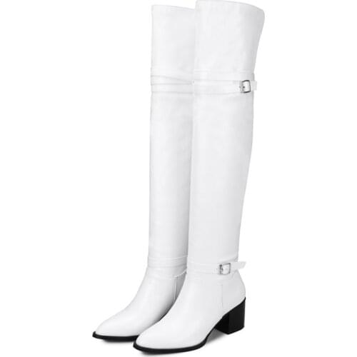 Big Size - thigh high boots knee high boots over the knee boots women ladies boots Belt buckle sleeve pointed heel
