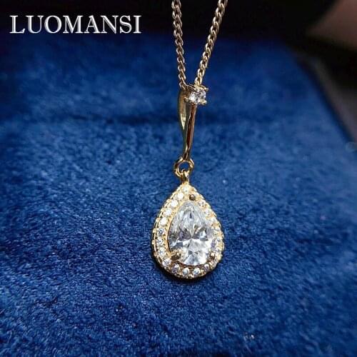 Luomansi 1CT 5*8MM Water Drop Moissanite Silver Necklace Passed the Diamond Test S925 Silver Jewelry Party Birthday Gift