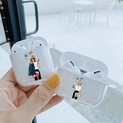Cute Fashion Work Girl transparent TPU silicone Bluetooth Airpod Case cover For Airpods 1/2 Airpods pro soft cover