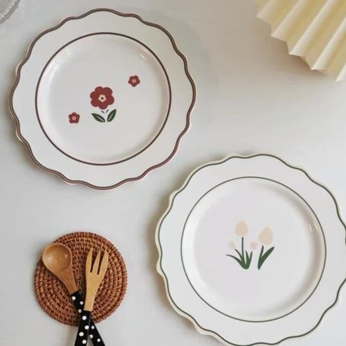 Dessert Plate Patera Na Ciasto Dinner Lace Japanese Do Lodu Tulip Ceramic Flat Cute Creative Soporte Tartas соевый Cоус