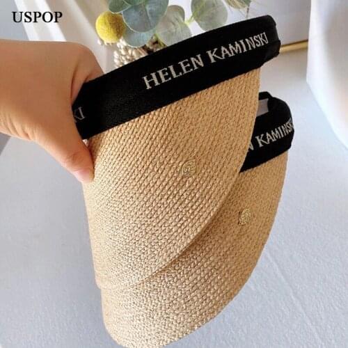 USPOP 2021 Women summer sun hats raffia straw hat casual sun visor caps beach hat