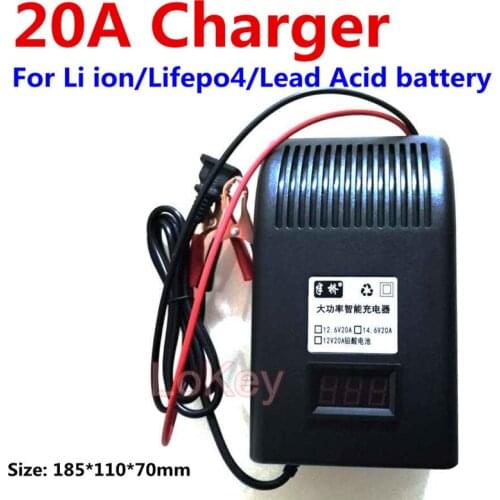 12V 20A Fast Charger 12.6V Li ion 4S 14.6V Lifepo4 4S 16.8V Li ion With LCD Display Screen For Li ion Lifepo4 Lead Acid Battery