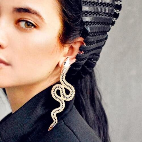 Vintage Ethnic New Alloy Rhinestone Snake Dangle Earings for Women Fashion Jewelry Ladys Trendy Statement Earrings Accessories