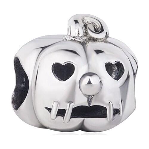 Genuine 925 Sterling Silver Bead Charm Openwork Lantern Halloween Pumpkin Beads Fit Women Pan Bracelet & Necklace Diy Jewel