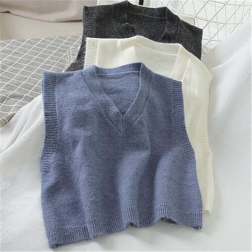 2021 casual Autumn Winter Basic short Sweater vest v-neck sleeveless crop Sweater pullovers Women loose Pullover female Tops
