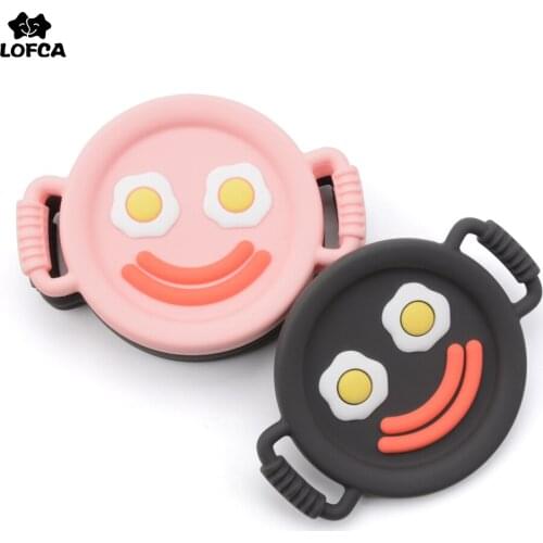 LOFCA 1pc Omelet Pan Baby Teether Food Grade Teether BPA Free Silicone Baby Teething Toys DIY Nursing Animal Pacifier Clip