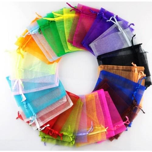 1000pcs/lot 9x12cm Mixed Colors Organza Bags Wedding Decoration Jewelry Candy Packaging Bags Cute Drawstring Gift Bag Pouches