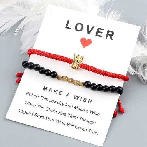 2Pcs/Set Crown Braided Bracelet High Quality Irregular Copper Beads Bracelets Couple Natural Healing Bangle Jewelry Gift Fashion