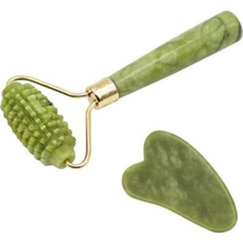 2pcs/set Facial Massage Roller Face Lifting Tool Massager Slimming Natural Jade Stone Scraper Plate Set Skin Care Tool 20#222