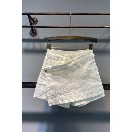 2021 KoukiMa Simple Solid Color Shorts High Waist A-Line Shorts Irregular Button Denim Sexy Shorts