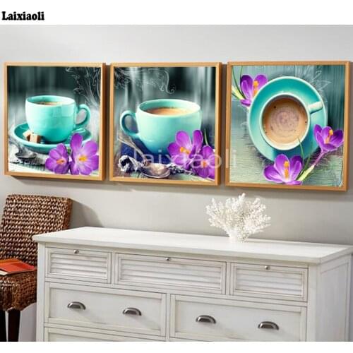 3pcs diamond mosaic 5d icon,full square Diamond embroidery coffee tea flower,diamond painting cross stitch rhinestone decoration