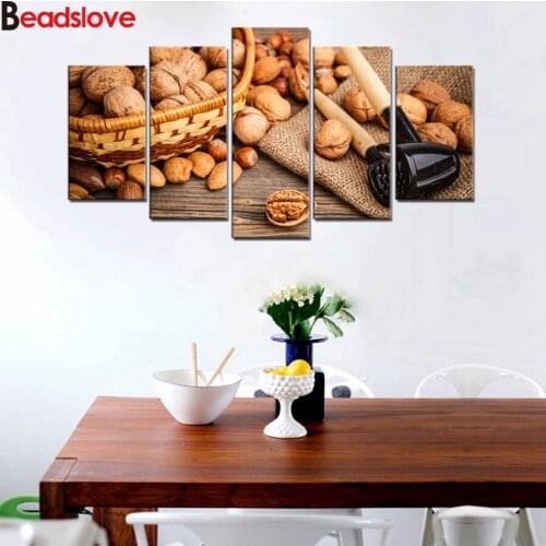 5 Pieces diamond painting Walnut Cashew Kitchen 5d diy diamond picture full square round diamond embroidery rhinestone art