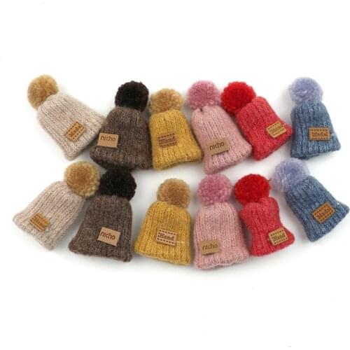 5Pcs Cute Plush Balls Hand Knitting Mini Hats DIY Craft Supplie Arts Brooch Crochet Jewelry Hair Accessories Ornament Small Caps
