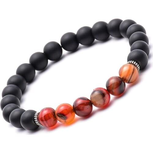 8mm Matte Onxy Natural Stones Beaded Combination Charms Unisex Couple Bangle Bracelet For Girls Dainty Gift