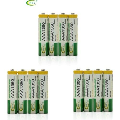 BTY 12pcs 1350series 350mah 1.2V Rechargeable AAA Battery NI-MH Rechargeable Battery