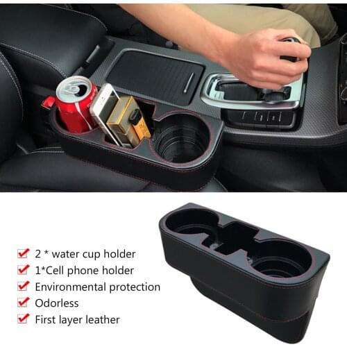Car Cup Holder Console Side Front Seat Leather Cover Gap Filler Storage Box Automobile Cup Holder For phones Wallets Keys Coin