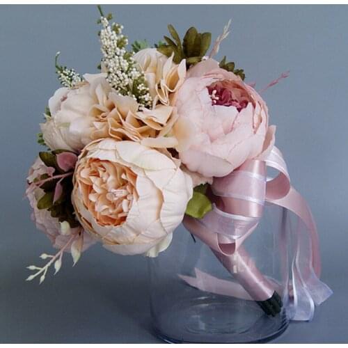 One Bunch of Decorative Flower Two Different Color Wedding Holding Flower Artificial Peony Flower Bride Bridesmaid Bouquet