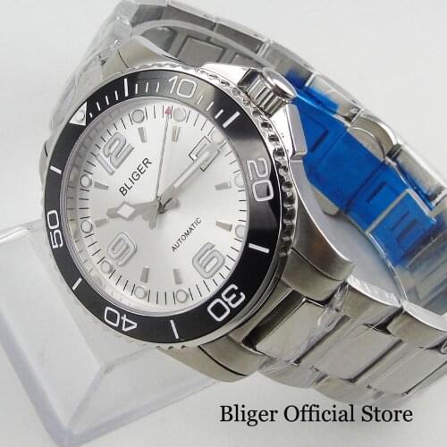 Business Style Self Winding Mens Watch White Dial Black Rotating Bezel Date Window 40mm Wristwatch