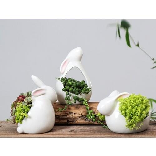 Cartoon Rabbit Elephant Animal Succulent Flower Pot Creative Hollow Office Desktop Gardening White Porcelain Flower Pot Small