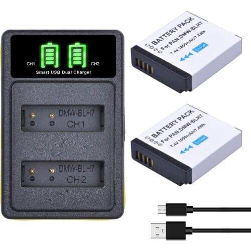 2x DMW-BLH7 DMWBLH7 DMW BLH7PP DMW BLH7E Batteries + LED USB Charger for Panasonic Lumix DMC-GM5 DMC-GF7 DMC-GF8