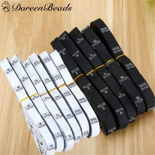 White Black Size Labels Garment Clothing Woven Tags XS-2XL 32mm(1 2/8") x 12mm( 4/8") 1 Roll (about 400PCs)