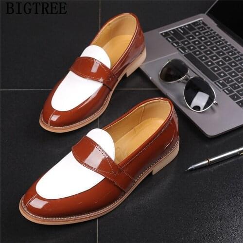 Italian Men Dress Shoes Loafers Men Party Shoes Plus Size Brown Dress Coiffeur Designer Men Shoes Leather Slip Dress Zapatos
