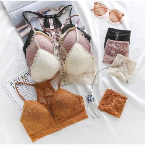 Seamless Lace Hollow Panties Lingerie Set Women Lace Mesh Bra Set Beauty Back Push Up Padded Bras